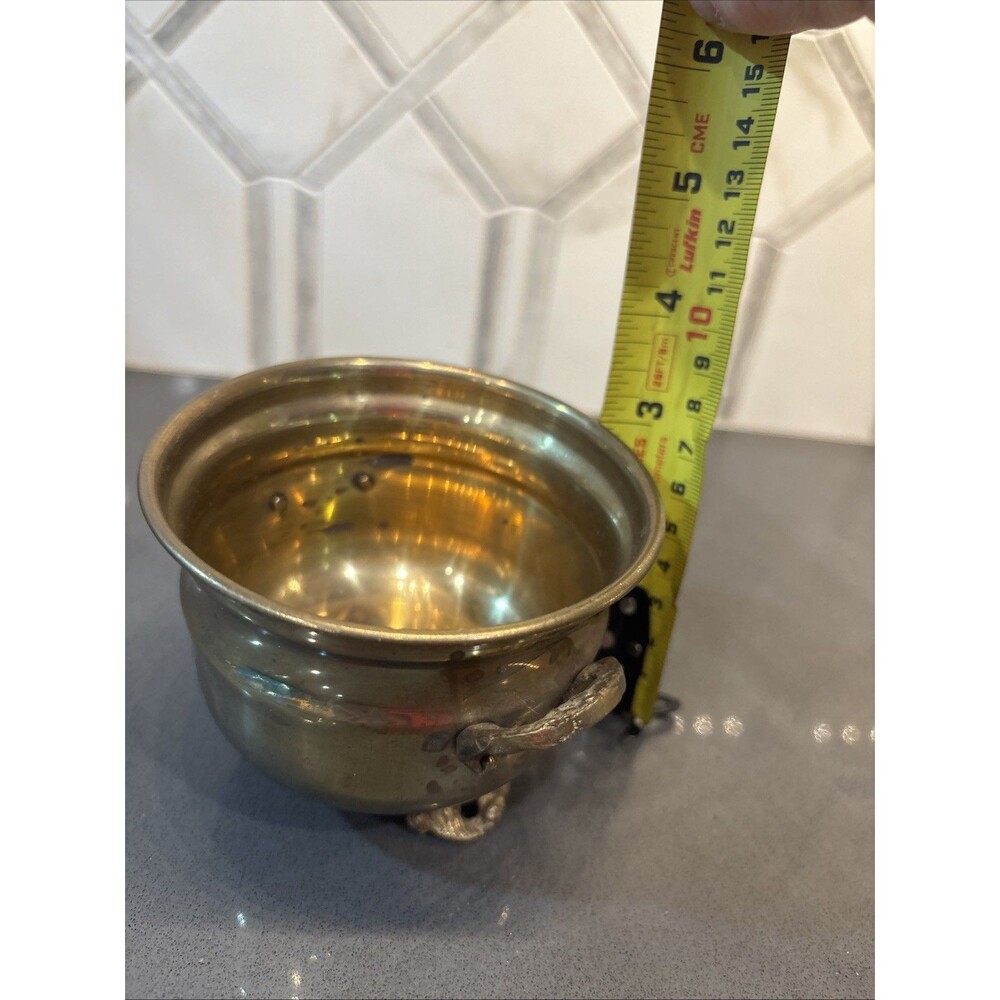Vintage Brass Pot With Cast Brass Handles And Feet - Made In India - Picture 8 of 8